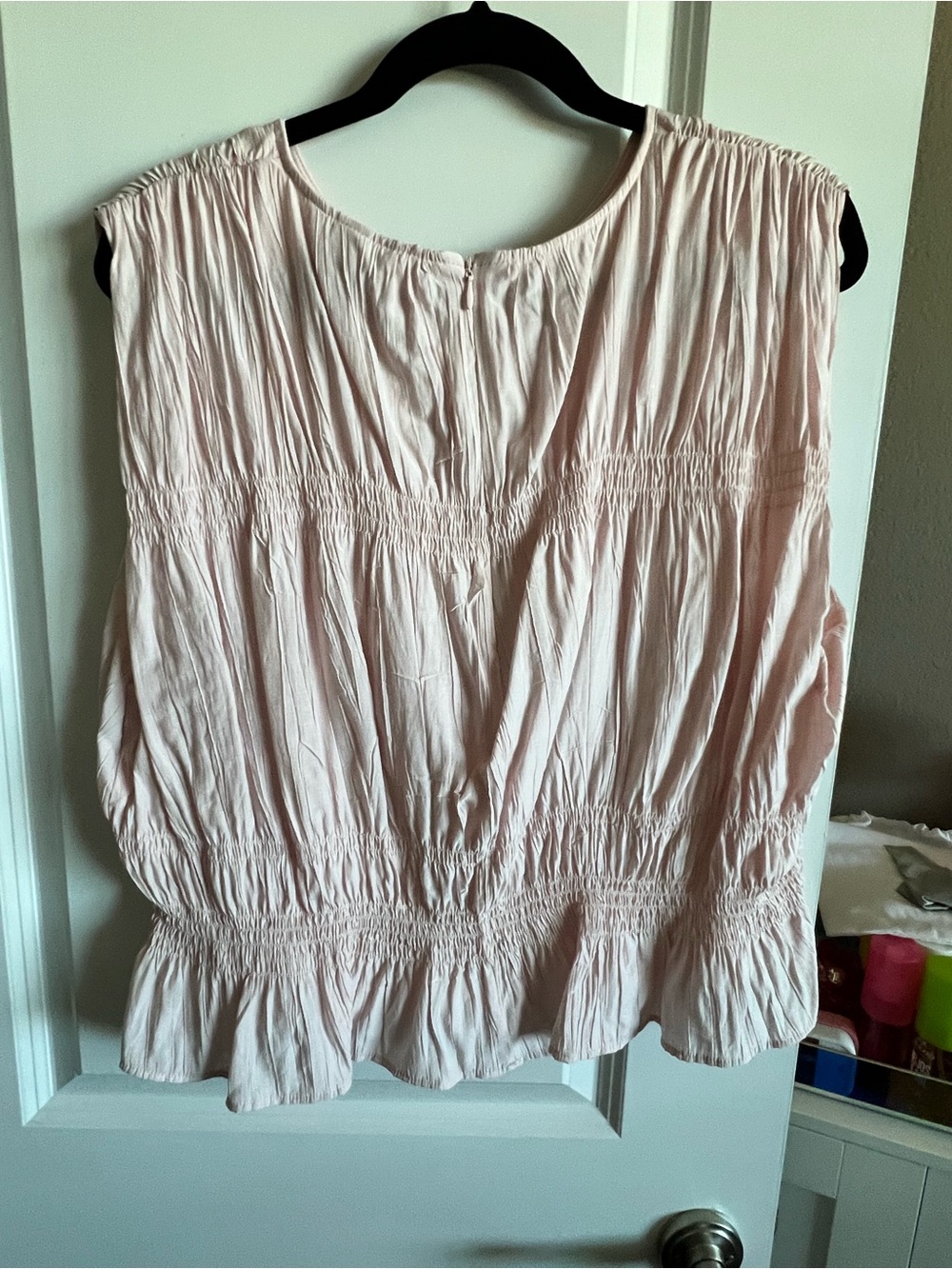H&M Pale Blush Sleeveless Ruched Peplum Blouse